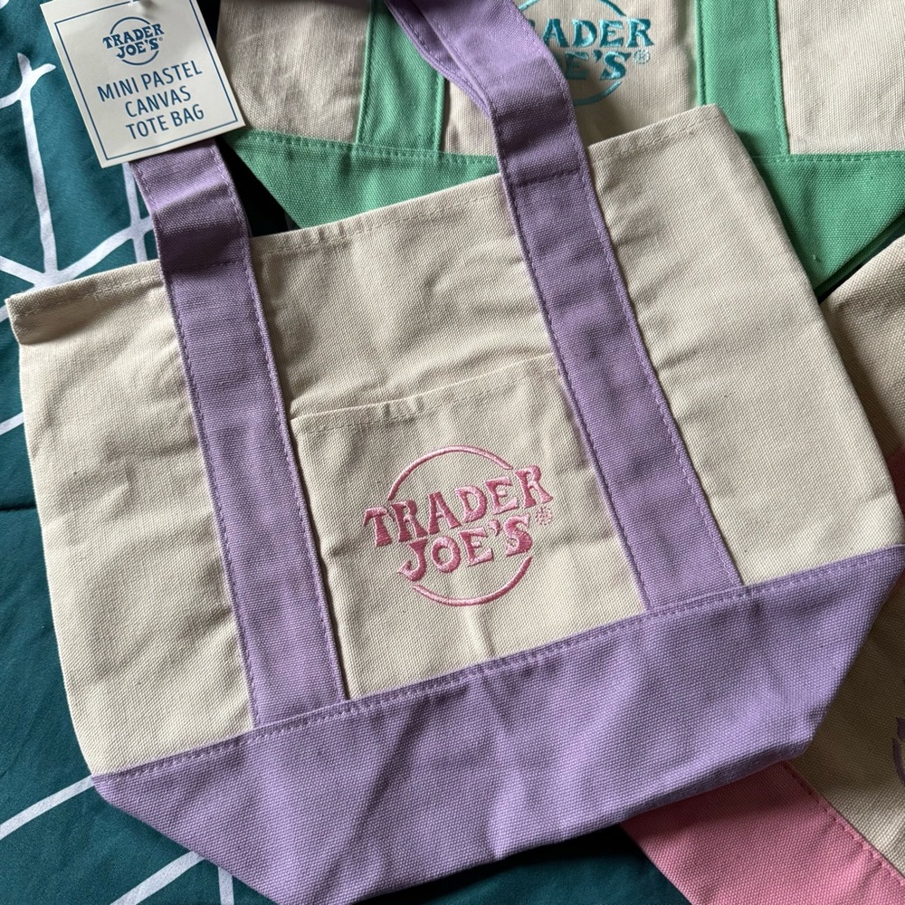 Trader Joe's Pastel Mini Canvas Tote Bag - Pink (Set / Single) - Picture 2 of 5